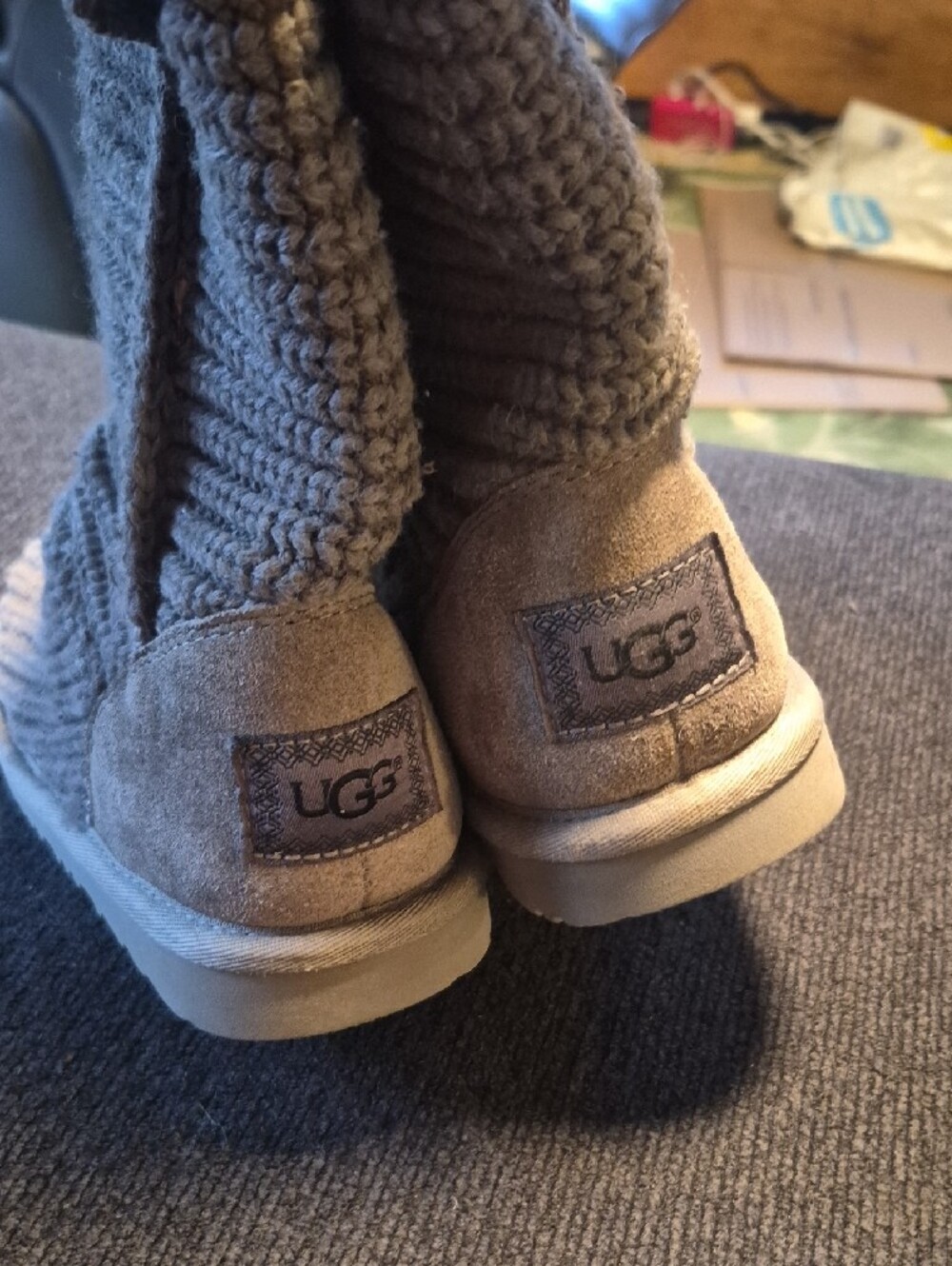 UGG Kids Gray Ribbed Knit Boot Slippers - Picture 7 of 8